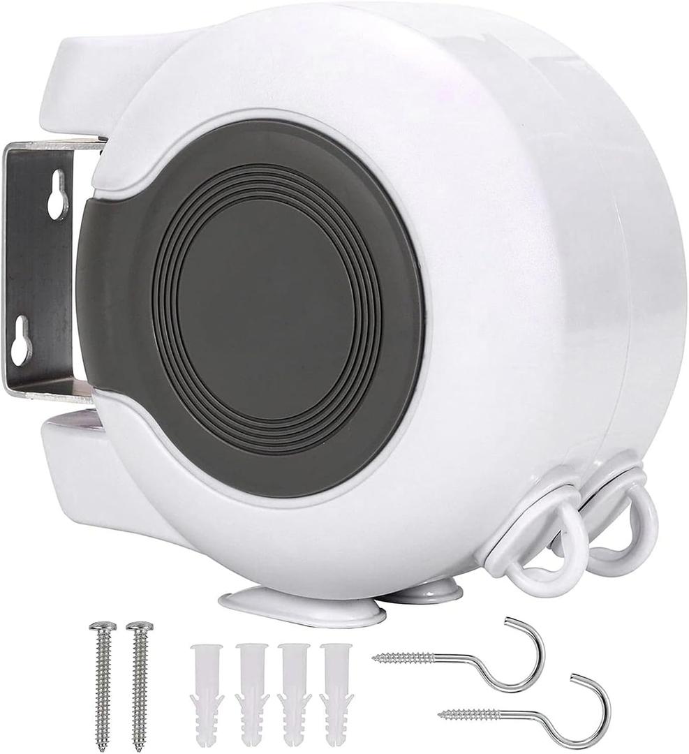 Retractable Double Clothesline  49 ft x 2 Heavy Duty Clothes Line for Indoor & Outdoor Use, Dual Laundry Line with Easy Installation (White)