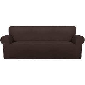 PureFit Super Stretch Sofa Slipcover  Spandex Non Slip Soft Couch Sofa Cover, Washable Furniture Protector with Non Skid Foam and Elastic Bottom for Kids, Pets Sofa, Chocolate (Large Regular)