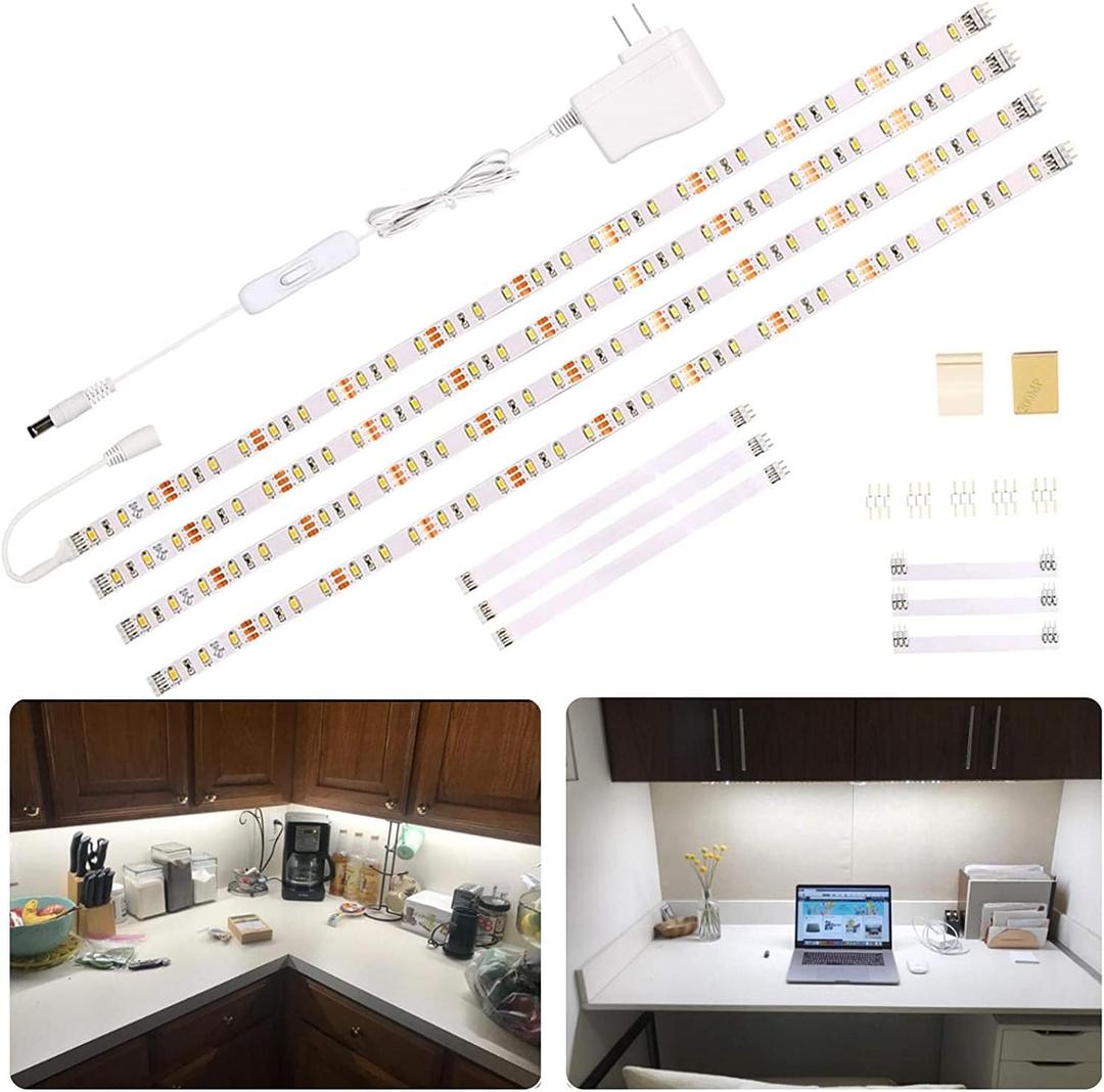 WOBANE LED Under Cabinet Lighting Kit,Flexible LED Ribbon Lights Bar,Under Counter Lights for Kitchen,Cupboard,Desk,Showcase,Shelf,6.6 Feet Rope Light Set,120 LED,1200lm,6000K White,4 Panel