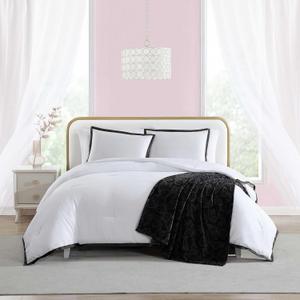 Betsey Johnson - Comforter Set, Soft Bedding with Matching Shams, Bonus Throw Included, Chic Solid Room Decor (Signature Hotel Black, Full/Queen)