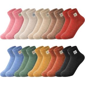 Eurzom 10 Pairs Socks Womens Crew Elastic Ankle Length Cotton Socks Aesthetic Cute Lightweight Low Cut Gifts for Women (One Size, Smile)