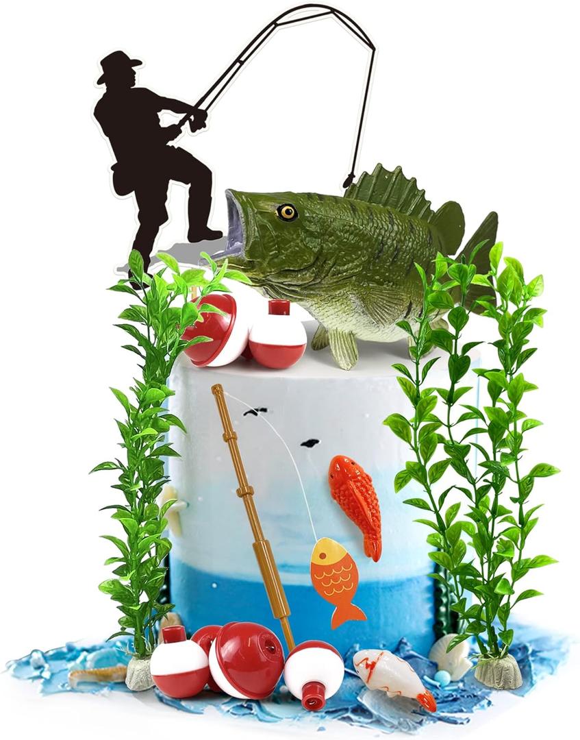 14 Pieces Fisherman Themed Decoration Gone Fishing Cake Topper for Retirement Party Supplies