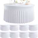 8 Pack White Round Spandex Tablecloth for 60 inch Table, Wrinkle Free Stretchy 120inch Fitted 5FT Round Table Cloths Cover with Skirt for Wedding Birthday Party Dining Banquet Thanksgiving Events