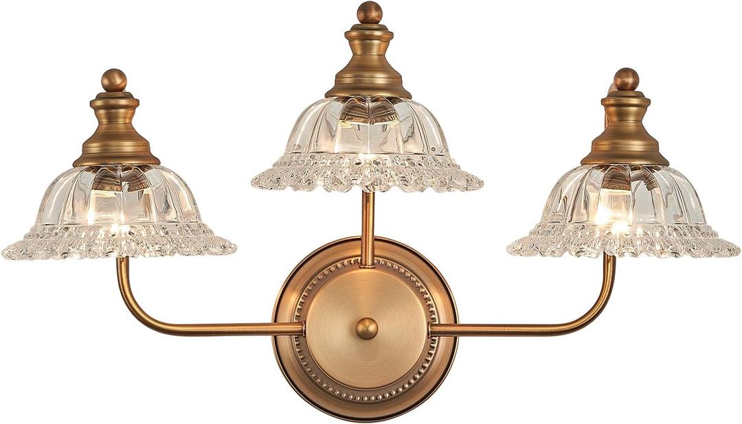 3 Light Vanity Light Vintage Bathroom Vanity Light Fixtures (Brass)