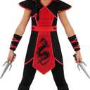 Morph Ninja Costume for Girls - Red Ninja Outfit Kids Fun Costume for Halloween and Parties (10-12 Years)