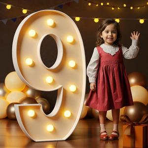 Marquee Numbers 4 Feet Tall Large Light Up Numbers 9th 90th On Cloud 9 Birthday Decorations Big Yellow Light Outdoor Anniversary Decorations Balloon Arch Kit Party Backdrop 9