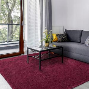 Area Rugs for Bedroom Living Room, 4x6 ft Solid Fluffy Shaggy Carpet, Small Washable Non-Slip Soft Rug for Kids Nursery and Home Decor, Burgundy