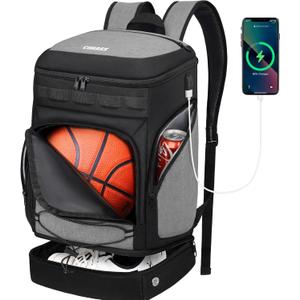 Basketball Backpack Bag Large Sports Bag with Separate Ball holder & Shoes compartment, Best for Basketball, Soccer, Volleyball, Gym (Grey)