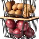 2 Pack Onion and Potato Storage Bins, Stackable Pantry Organizers Storage, Large Wire Storage Basket for Onion, Potato, Fruit, Vegetables