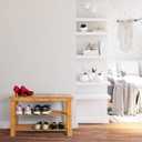 Bamboo 3 Tier Shoe Rack Bench, Premium Shoe Organizer or Entryway Bench, Perfect for Shoe Cubby, Entry Bench, Bathroom Bench, Entryway Organizer, Hallway or Living Room, Small