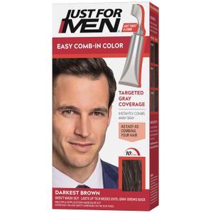 Just For Men Easy Comb-In Color (Formerly Autostop), Gray Hair Coloring for Men with Comb Applicator Included, Easy No Mix Application - Darkest Brown, A-50 (Packaging May Vary)