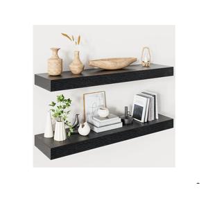 Heimlove 32 Inch Floating Shelves for Wall,Black 9.3" Deep Floating Shelf Set of 2,Wall Mounted Shelves for Bathroom Bedroom Living Room Kitchen Office,Shelf for Books Storage Room,Home Decor