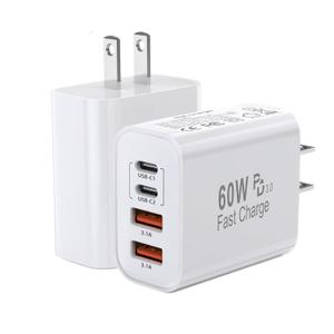 60W USB C Charger Block,2Pack 4-Port GaN USB C Charger Fast Charging Wall Plug Dual Type C+Dual USB-A Port Multiport Power Adapter Cube for iPhone 17 Pro Max/16e/15/14/13/12/11,iPad Pro/Air/Mini (White)