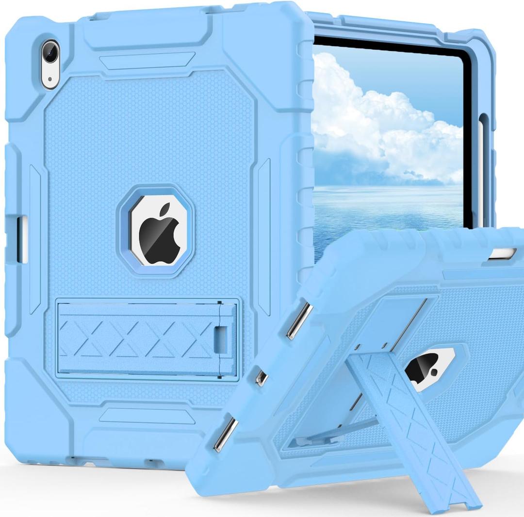 Case for iPad (A16) 11th/10th Generation 11/10.9 inch 2025/2022, Heavy Duty Military Grade Shockproof Rugged Cover with Pencil Holder/Stand for i Pad 11th / 10 th Gen (Light Blue)