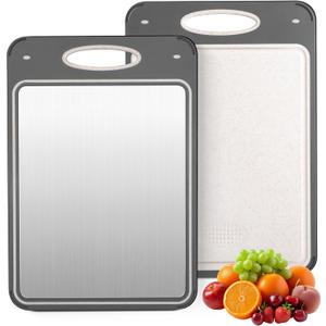Titanium Cutting Boards for Kitchen Non Toxic  Double Sided Metal for Meat/Fish & Wheat Straw PP for Fruits/Vegetables, Dishwasher Safe, Hygienic, 100% Pure Titanium Easy Clean Chopping Board