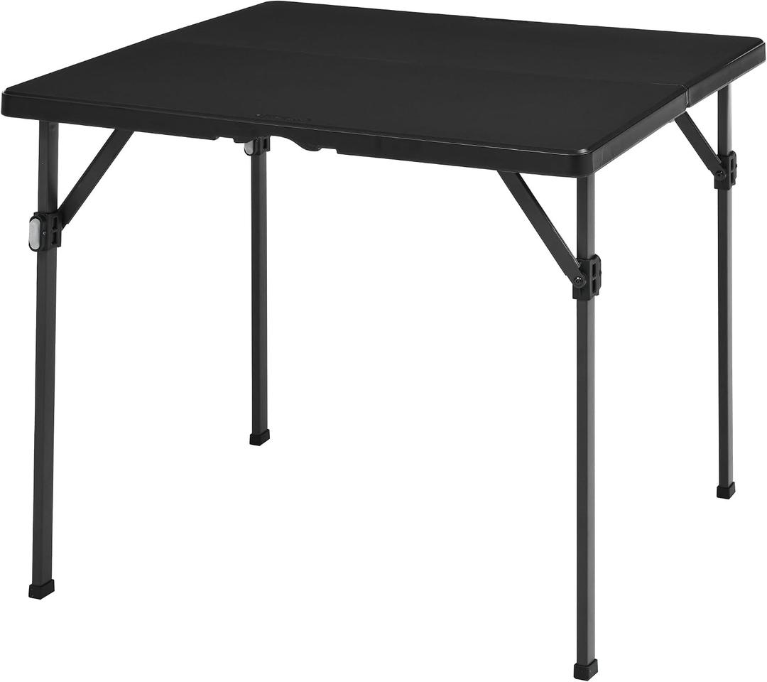 Amazon Basics 34 inch Portable Sturdy Folding Dining Table with Carrying Handle, Space Saving Storage, Square, 33.9 x 29.1 x 33.9 inch, Black | Folding, Portable, with Carrying Handle
