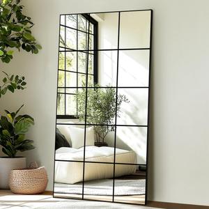 Delma Full Length Mirror, 28"x 55" Window Pane Decorative Mirror for Wall, Black Metal Framed Wall Decor, Wall Mounted, Hanging or Leaning for Bedroom, Living Room, Entryway