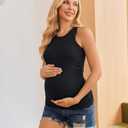 Ekouaer Maternity Tank Top Womens Sleeveless Shirts Crewneck Ribbed Pregnancy Tshirts Mama Clothes Black S