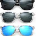 AZorb Polarized Sunglasses for Women Men, Trendy Classic Retro Square Designer Sunglasses with UV Protection (Black/Grey + Clear Grey/Grey + Clear/Blue)