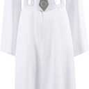 Women Princess Costume White Hooded Long Dress Robe with Belt Halloween Cosplay Party Outfit (White, S)
