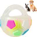 Dog Toy Ball with Handle, Toss and Fetch Play, Interactive Ball for Dogs Playing, Squeaky Floating (Transparent)