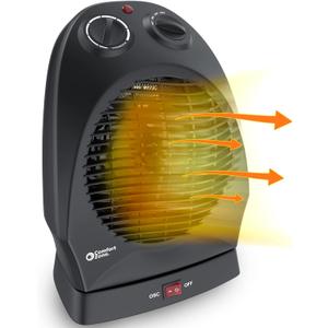 Comfort Zone Oscillating Space Heater with Adjustable Thermostat, Desktop, Fan-Forced, Portable, Overheat Sensor, Tip-Over Switch, Stay-Cool Housing, Ideal for Home, Bedroom, Office, 1,500W, CZ50BK