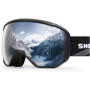 SNOWER Ski Goggles, Spherical OTG Anti-Fog Snow Goggles, HD Snowboard Goggles with UV400 Protection for Men, Women, and Youth (One Size, A1-vlt 10% Black Frame Silver)