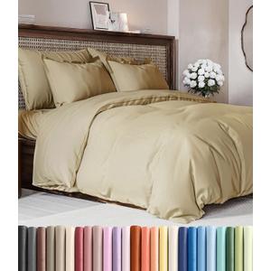 Duvet Cover Queen Size Set - Extra Soft Queen Duvet Cover 90" x 90" with 2 Pillow Shams - Hotel Luxury, Easy Care and Fade Free w/ Zipper Closures & Ties - All Season, Comfy, Cozy & Breathable (Beige)