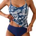 Eomenie Tankini Swimsuits for Women Two Piece Tummy Control Bathing Suit Slimming Modest Swimwear with High Waisted Bottom (Small, Navy Blue Floral)