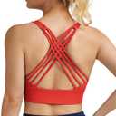 QUEENIEKE Strappy Longline Sports Bras for Women - Wirefree Criss Cross Workout Yoga Bra (XX-Large, Fluorescent Dark Red 77889b)