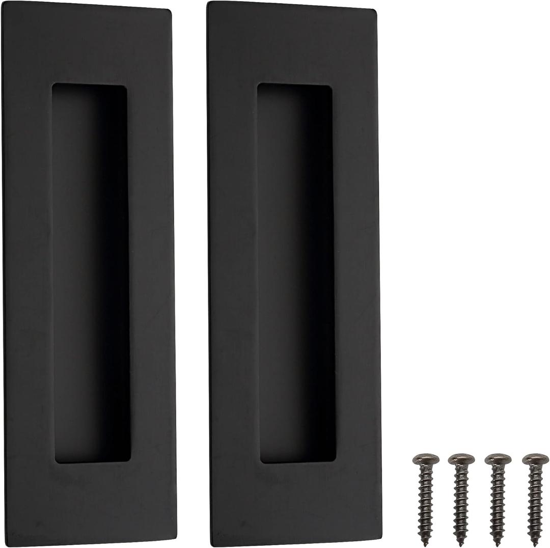 Malimali 6 Inch Recessed Finger Flush Pulls for Pocket Door Closet Door, Sliding Barn Door Handle, Matte Black Stainless Steel Rectangular Door Pulls Hardware(2 Pack)