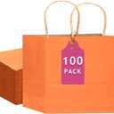 qiqee 100PCS Large Gift Bag with Handles Bulk 13"x4.5"x10" Gift Bags Kraft Orange Multiple Uses (32x11x25cm,Wide Large)