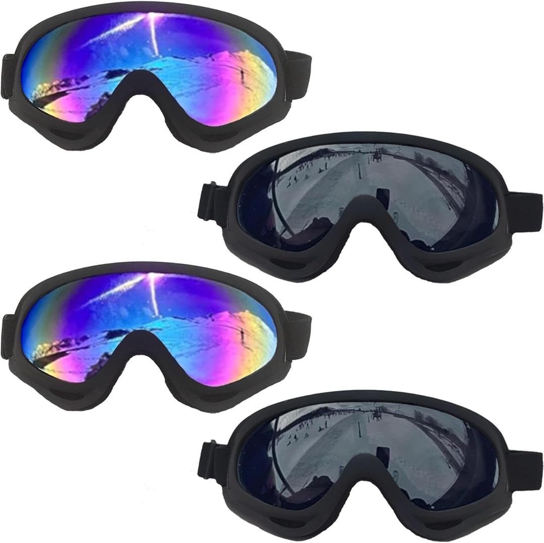 Ski Goggles, 4 Pack Snow Snowboard Goggles for Men Women Kids & Youth UV Protection for Skiing Winter Sports (1-black Frame & Multicolor+gray Lens)