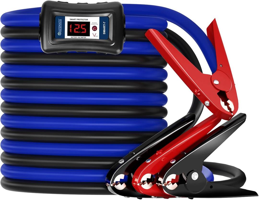 SAFEMATE Heavy Duty Jumper Cables, 2 Gauge 18 feet Automotive Booster Cables for Car Battery, with Voltage Detection and Reverse Connection Protection