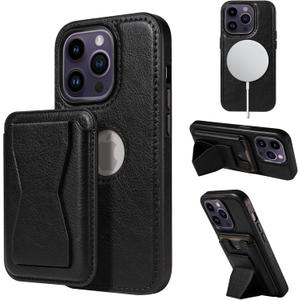 3 x for iPhone 14 Case Leather, 2 in 1 Detachable,Compatible with MagSafe,with Card Holder, PU Leather Kickstand Card Slots Case 6.1" Black