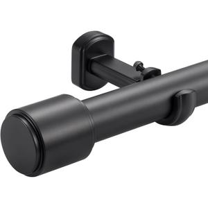 1 1/8 Inch Diameter Curtain Rod 66-120Inch(5.5-10ft), Heavy Duty Curtain Rods for Window, Telescoping Large Single Drapery Rod with Modern Cap Finials and Adjustable Brackets, Matte Black
