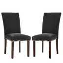 COLAMY Upholstered Parsons Dining Chairs Set of 2, Fabric Dining Room Kitchen Side Chair with Nailhead Trim and Wood Legs - F-Black