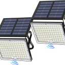 JACKYLED Motion Solar Lights Outdoor, 113 LED Cool White Bright Solar Flood Lights Waterproof, Dusk to Dawn Outdoor Solar Powered Security Lights for Fence Porch Patio Yard Garage, 2 Pack (Black)