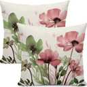 Spring Floral Pillow Covers 18x18 Inches Set of 2 Sage Green Pink Floral Throw Pillow Covers Outdoor Rustic Summer Flower Decoration Pillowcase Farmhouse Decorative Cushion Cover For Home Couch
