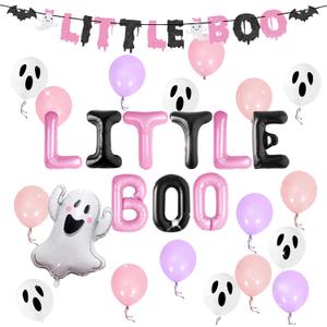 Pink Halloween Little Boo Balloon Little Boo Banner Ghost Balloons for Baby Shower Birthday Party Halloween Party Decoration