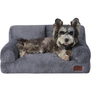 Hollypet Fluffy Dog Cat Bed Pet Couch Beds Plush Soft Warming Washable Puppy Bed for Small Medium Dogs and Large Cats, Gray, 24" L x 18" W x 10" Th