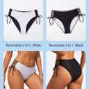 Blooming Jelly Womens Bikini Bottoms String Bathing Suit Bottom Reversible Full Coverage Mid Rise Side Tie Swim Briefs (Black, L)