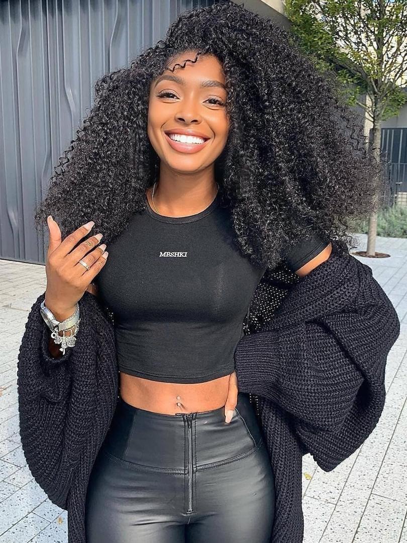 HUA Kinky Curly Half Wig for Black Women 180% Density 3 In 1 Seamless Flip Over Burmese Curly Half Wigs Protein Synthetic Hair Boast A Human Hair Like Touch 18 Inch Wear and Go Glueless Wigs Daily Use
