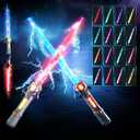 Skirfy Lights Sabers,2 Pack Lightsabers Sword for Kids with FX Sound and 16 Colors,2 In1 LED Light Sabers Toy,Retractable Lightsabers,Halloween Dress Up Party Gift,Black & Grey