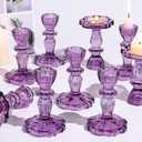 12pcs Taper Candle Holders, Candlestick Holders, Glass Candle Holder - Vintage Flower Design Candle Holders for Wedding, Birthday, Halloween & Home Decoration (Purple)