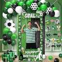 Soccer Birthday Party Decorations Set - Photo Booth Props for boys, Foil Fringe Curtain Backdrop, Foil Balloon, Green Balloons Birthday Party Supplies For Men