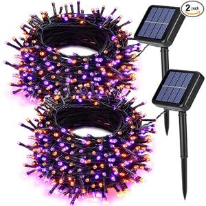 Joomer 2 Pack Orange Purple Halloween Solar String Lights, Total 144 FT 400 LED 8 Modes Waterproof Solar String Lights Outdoor for Halloween Decorations