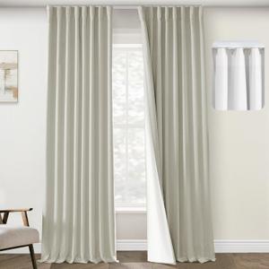 PANELSBURG 102 Inch Long Curtains,Modern Farmhouse Curtains 102 Inch Length for Living Room,Linen Textured Blackout Thermal Window Curtain Drapes 2 Panels Set,Oatmeal Beige