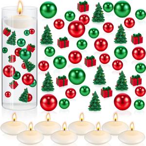 124 Pcs Christmas Vase Filler Pearls for Vase Filler Christmas Table Decor Floating Candles Centerpiece with 8 Floating Candles for Table Party Festival Decor, Not Included Clear Beads(Tree, Box)