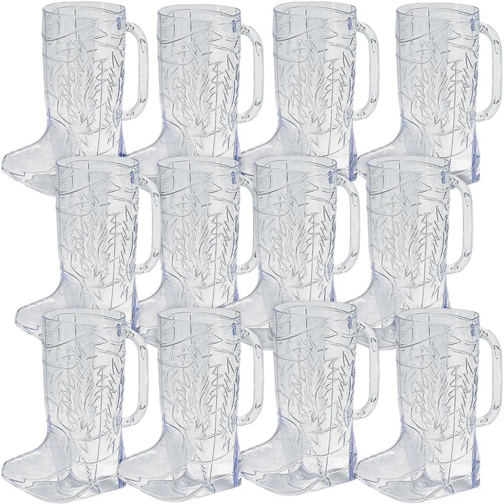 Fun Express Cowboy Boot Cups Clear Plastic - Western Cups 17oz Boot Mugs 12 Pack for Cowboy Party Decorations Rodeo Theme Party Supplies for Adults & Kids Western Themed Celebrations, 12 Count